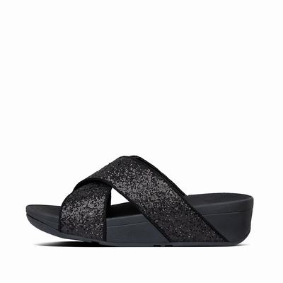Fitflop Women's LULU Glitter Cross Slides Sandals - Black, ZW4709235